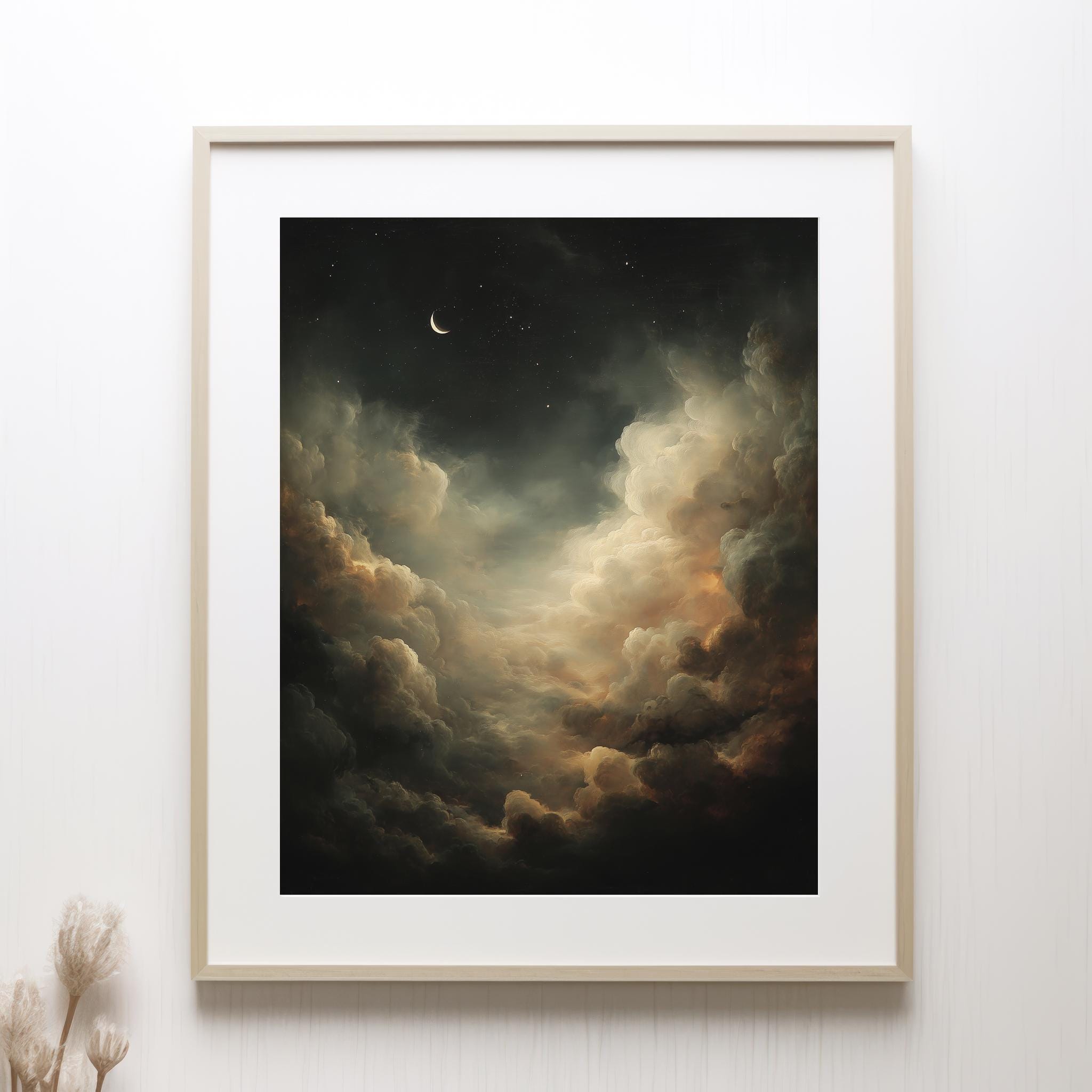 Crescent Moon Night Sky | Dark Academia Celestial PRINTABLE, Moody ...