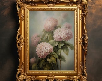 Hydrangea Bouquet Art | Botanical Aesthetic, Moody Floral Art, Cottagecore Prints, Farmhouse Decor, Nature Wall Art, Digital Download