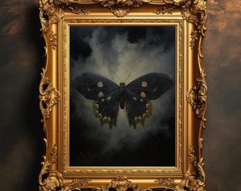 Polilla en la niebla / Academia oscura, pintura al óleo vintage, decoración de habitación gótica, arte de pared melancólico, impresión de Fairycore, descarga digital, IMPRIMIBLE