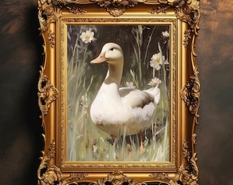 Vintage Entenmalerei Kunstdruck | Cottagecore Vogel Porträt DRUCKBAR Bauernhof Tier Wandkunst, rustikale Land Kinderzimmer Dekor, digitaler Download