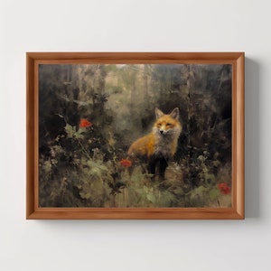 Fox in Forest | Dark Academia, Nature Aesthetic, Animal Wall Art, Dark Cottagecore, Forest Decor, Dark Cottagecore, Digital Download Print