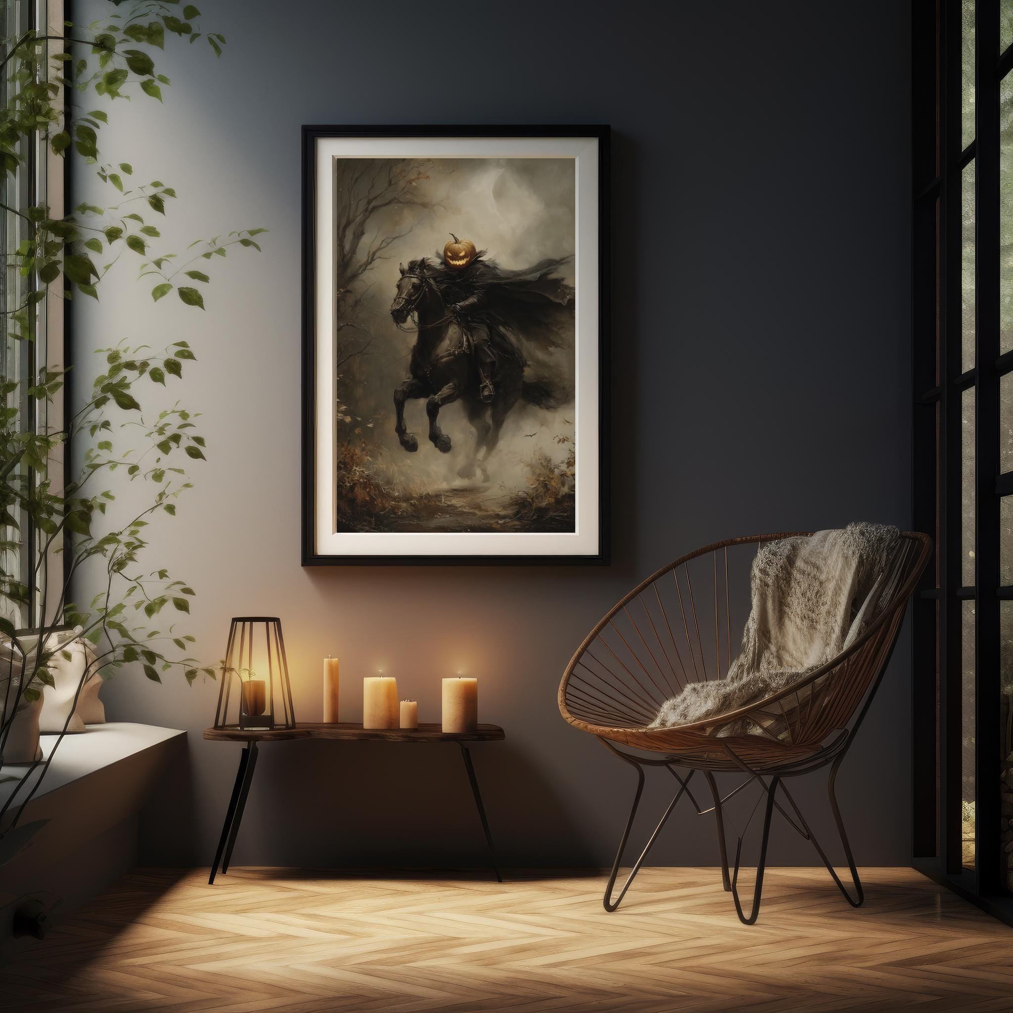 Headless Horseman Pumpkin Rider | Gothic Halloween Wall Art, Dark ...
