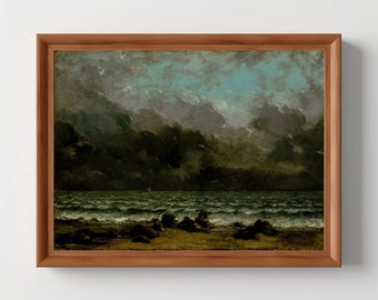El mar / Paisaje marino tormentoso, pintura al óleo costera, arte mural melancólico, decoración náutica para el hogar, pintura al óleo antigua, descarga digital, imprimible