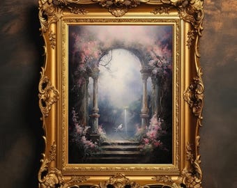 Dreamy Ethereal Garden | Light Academia, Enchanted Fairy Forest, Fantasy Jungle Art Painting, Cottagecore Decor, Digital Download, PRINTABLE