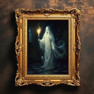 Ghost With Torch | Dark Academia, Moody Victorian Wall Art, Dark Decor Aesthetic, Dark Cottagecore, Halloween Print, Digital Download