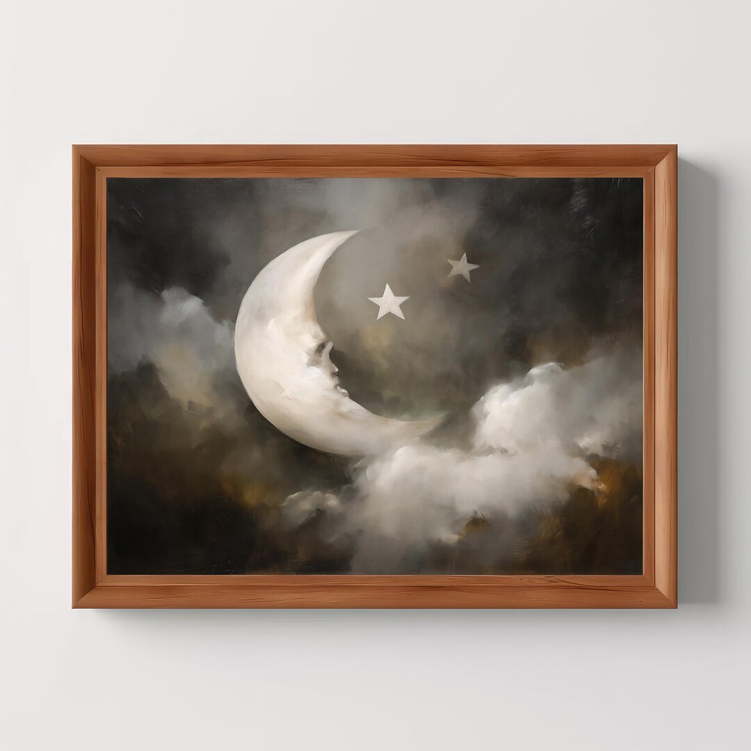 Dreamy Crescent Moon Art Print | Stars & Celestial Wall Art, Whimsical ...
