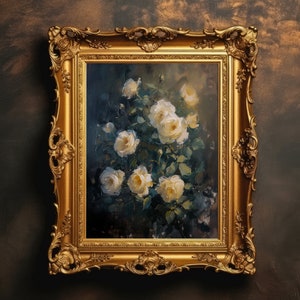 Moody Floral Wall Art | Dark Academia, Vintage Floral Art, Antique Oil Painting, Moody Wall Decor, Dark Botanical Print, Digital Download