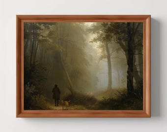 Companions | Forest Cabin Decor, Dark Academia, Hunting Wall Art, Moody Nature Art, Vintage Oil Painting, Digital Download, PRINTABLE