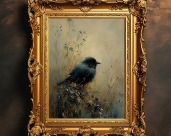 Bird Nested | Bird Wall Art, Dark Academia, Antique Painting, Vintage Art, Home Room Decor, Goth Cottagecore, Printable Digital Download