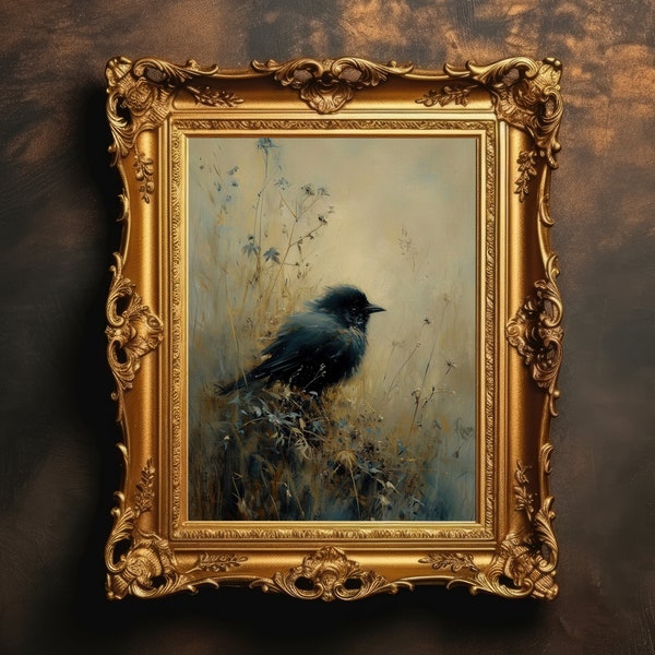 Bird Nested | Bird Wall Art, Dark Academia, Antique Painting, Vintage Art, Home Room Decor, Goth Cottagecore, Printable Digital Download