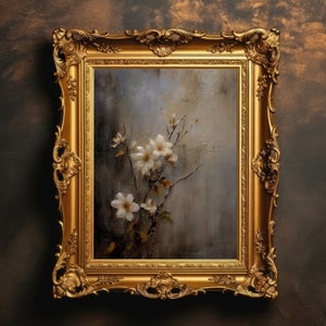 White Florals | Wildflowers Print, Moody Botanical Wall Art, Vintage Aesthetic, Antique Oil Painting, Light Academia, Digital Download
