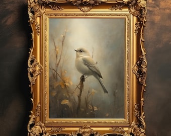 Soft Bird Painting | Vintage Wildlife Wall Art, Autumn Fall Decor, Moody Wall Art, Antique Oil Painting, Digital Download, PRINTABLE