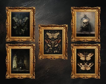Set van 5 donkere academische prints | Vintage galeriewandset, gotisch interieur, antiek olieverfschilderij, humeurige kunst, digitale download, AFDRUKBAAR
