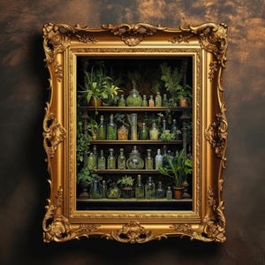 Boticario herbolario / Dark Academia, arte botánico oscuro y melancólico, cottagecore gótico vintage, arte de pared floral de bruja para cocina, descarga digital