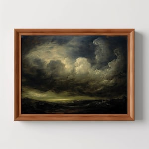 Gloomy Clouds | Moody Horizon Landscape, Dark Academia, Vintage Aesthetic, Rustic Wall Art, Antique Oil Painting, DIgital Download Printable