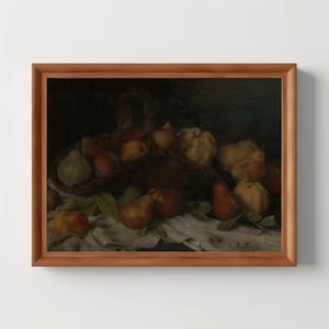 Still Life Fruits | Country Kitchen Print, Apples Pears Still Life, Dark Academia, French Country Decor, Oil Painting, Digital Download
