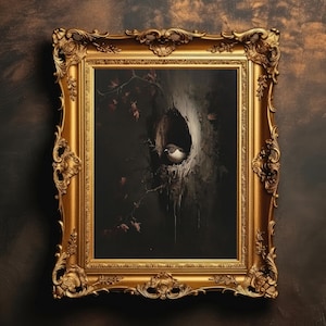 Bird in Hollow Tree | Vintage Painting, Dark Academia, Woodland Room Decor, Moody Wall Art, Rustic Forest, Digital Download, PRINTABLE