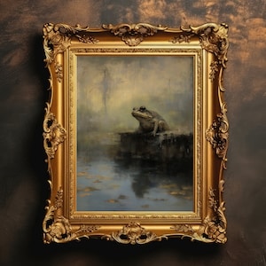Frog | Dark Academia, Vintage Aesthetic, Antique Oil Painting, Goblincore Wall Art, Moody Wall Art, Fairycore Decor, Digital Download