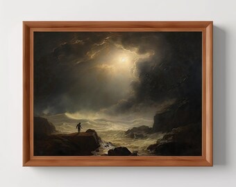 Tempest Ocean Landschaft | Vintage Sturm Meer Malerei, Wolke und Wellen Wandkunst, Meerlandschaft Dekor, launische Wandkunst, digitaler Download, DRUCKBAR