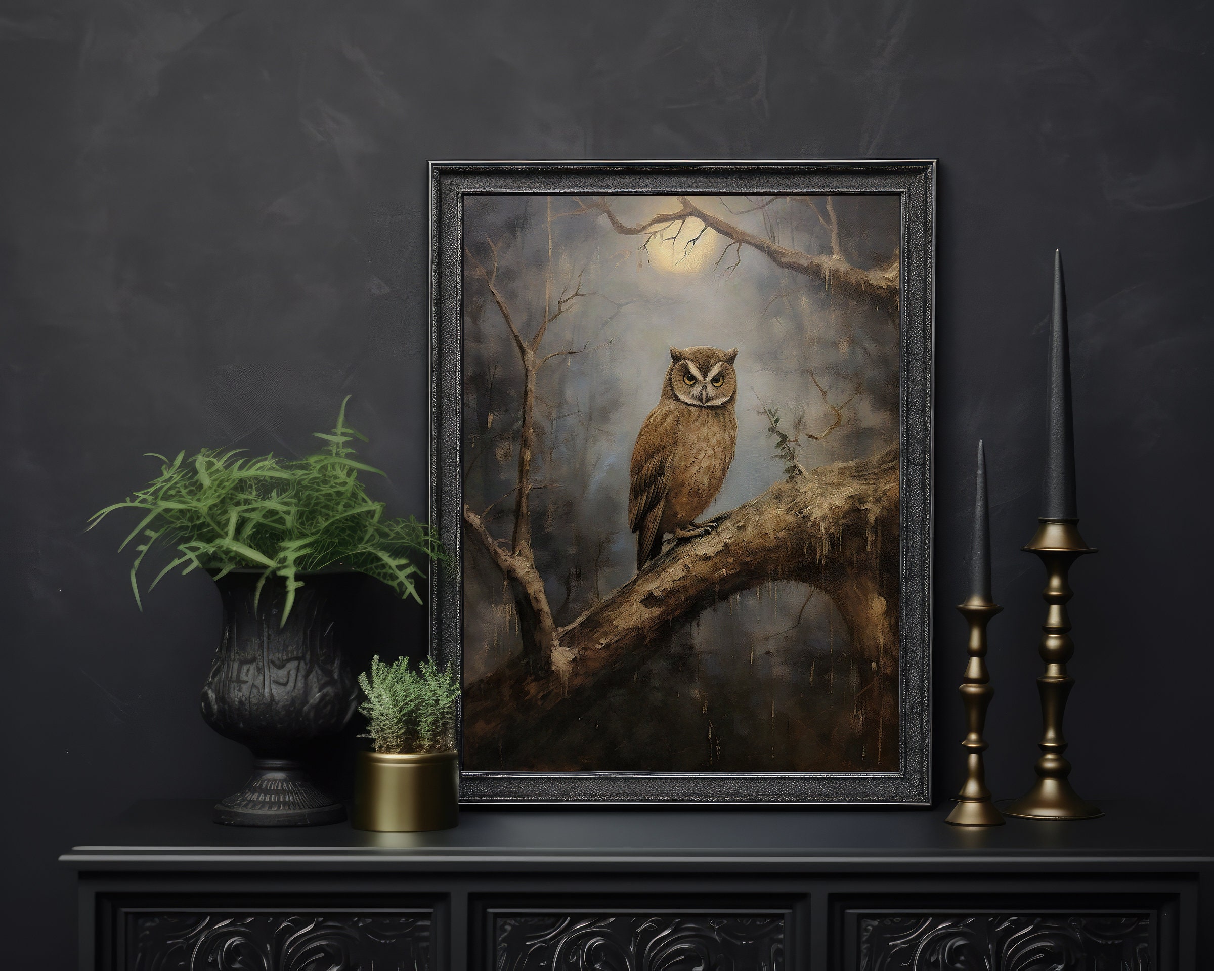 Moonlight Owl | Nature Oil Painting, Dark Academia, Bird Wall Art ...