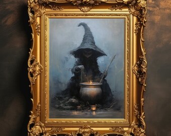 Witch Cauldron | Dark Academia, Vintage Poster, Halloween Decor, Art Poster Print, Gothic Wall Art, Digital Download, PRINTABLE