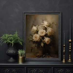 Ethereal Roses | Antique Flowers Still Life, Moody Floral Print, Dark ...