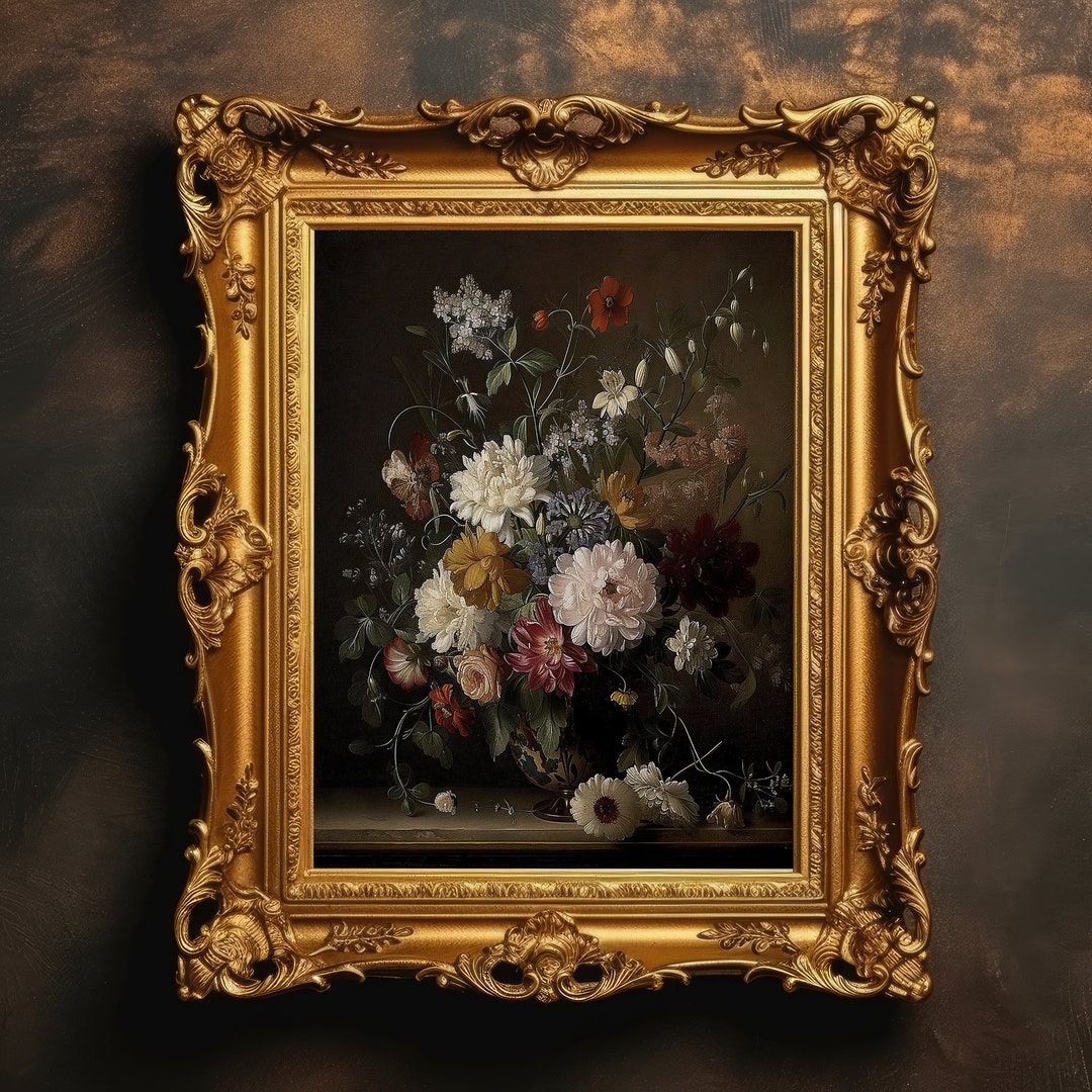 Vintage Floral Wall Art, Dark Academia Print, Antique Moody Oil ...