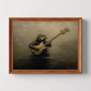 Basgitaar spelen | Visolieverfschilderij, donkere academische wereld, rustieke muurkunst, macaber decor, donkere Cottagecore, digitale download, afdrukbaar
