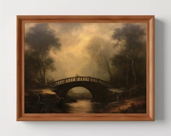 Bridge | Dark Academia, Victorian Wall Art, Vintage Aesthetic, Antique Oil Painting, Moody Wall Art, Dark Cottagecore, Digital Download
