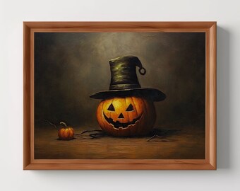 Arte mural de calabaza de Halloween, pintura otoñal, naturaleza muerta, decoración otoñal, estética rústica, descarga digital, imprimible