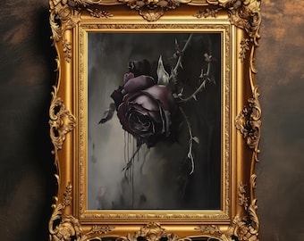 Dark Gothic Rose Painting | Moody Floral Still Life, Vintage Botanical Wall Art, Dark Academia, Digital Download, PRINTABLE