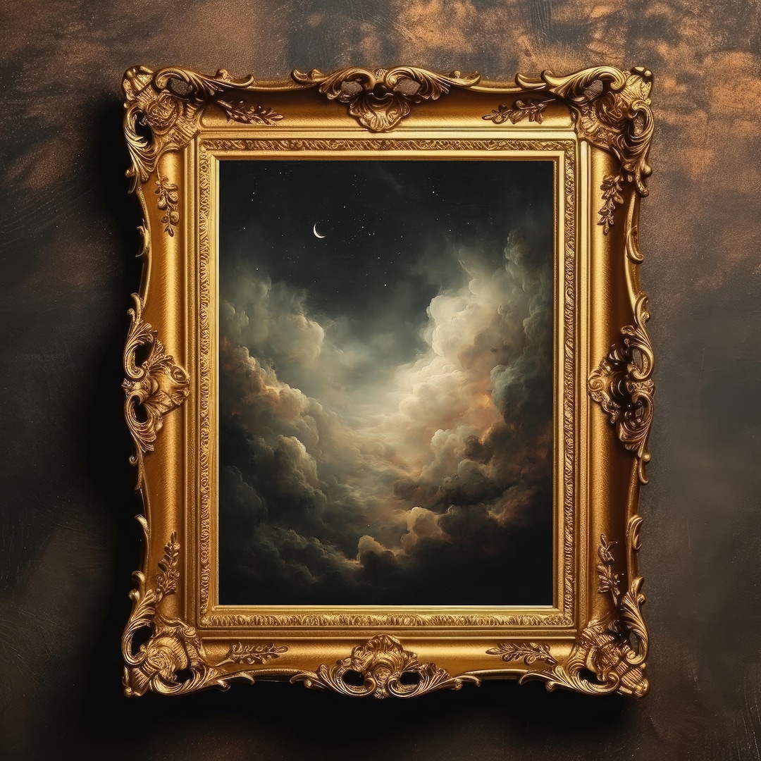 Crescent Moon Night Sky | Dark Academia Celestial PRINTABLE, Moody ...