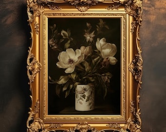 Flores en papel higiénico / Decoración de baño oscuro, Arte floral para pared de baño, Pintura de flores vintage, Impresión melancólica, Descarga digital, IMPRIMIBLE