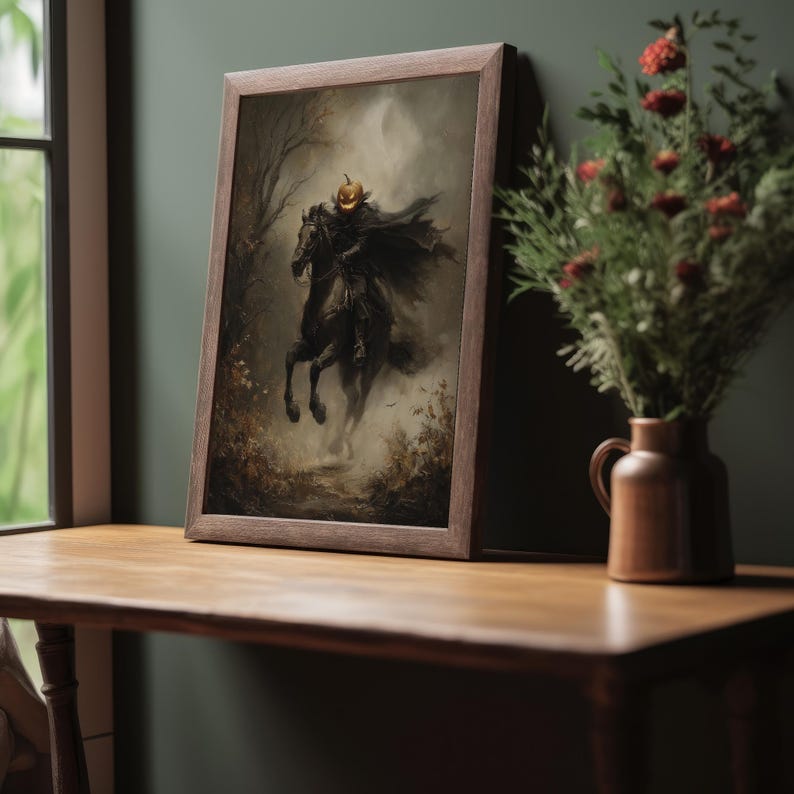 Headless Horseman Pumpkin Rider | Gothic Halloween Wall Art, Dark ...