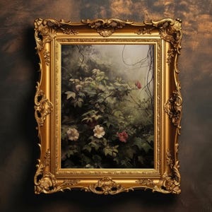 Forest Flower Garden | Dark Botanical PRINTABLE Art, Vintage Oil Painting, Moody Floral Wall Art, Cottagecore Forest Decor, Digital Download