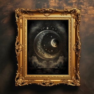 Celestial Bodies Moons | Dark Academia, Antique Painting, Vintage Art, Dark Wall Art, Home Room Decor, Goth Cottagecore, Digital Download
