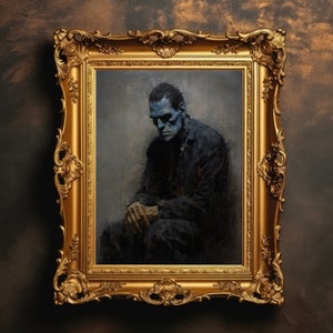 Frankenstein&#39;s Monster Portrait | Moody Wall Art, Halloween Decor, Dark Academia, Vintage Oil Painting, Digital Download, PRINTABLE