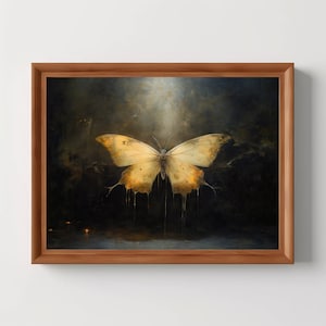 Golden Butterfly | Dark Academia, Dark Cottagecore Wall Art, Moody Art Design, Vintage Aesthetic, Antique Oil Painting, Digital Download