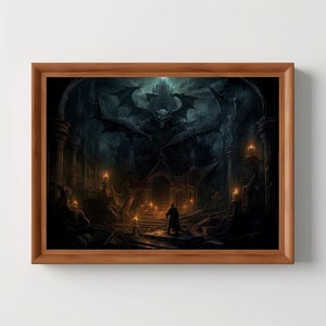 Demonic Library | Evil Mysticism, Dark Academia, Dark LIbrary Interior, Goth Wall Art, Moody Horror Decor, Digital Download, Printable