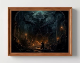 Demonic Library | Evil Mysticism, Dark Academia, Dark LIbrary Interior, Goth Wall Art, Moody Horror Decor, Digital Download, Printable