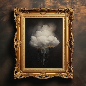 Vintage Cloud Oil Painting | Dark Academia Print, Moody Cottagecore, Gothic Wall Decor, Instant Digital Download, Printable