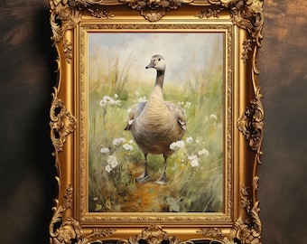 Spring Goose Painting | Vintage Wall Art, Rustic Countryside Animal Art, Classic Farmhouse Print, Digital Download, PRINTABLE