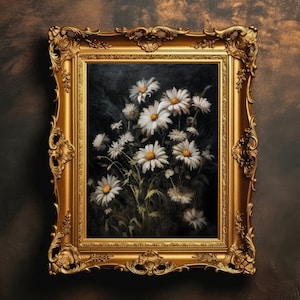 Daisies | Flower Painting, Dark Academia, Vintage Aesthetic, Antique Oil Painting, Dark Cottagecore, Floral Wall Art, Digital Download