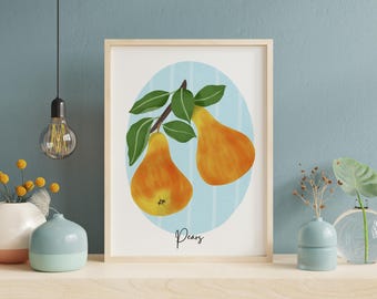 Pears Art Print – Pear Wall Decor, Maximalist Digital Poster, Instant Download, Kitchen or Gallery Wall Printable