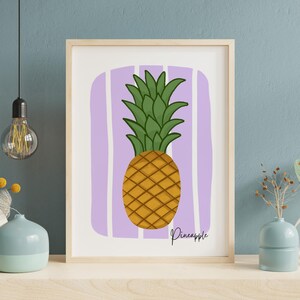 Stampa artistica di ananas – Decorazione murale di frutta tropicale, poster digitale massimalista, download immediato, stampabile su parete per cucina o galleria