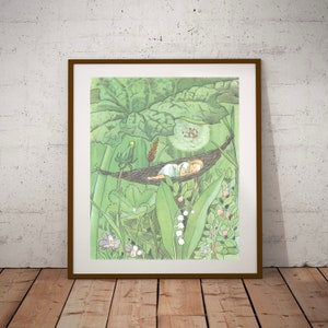 Fairytale Vintage Illustration &#39;Thumbelina&#39; by Elsa Beskow (1909) Nordic Woodland Folklore Antique Cottage Nursery Wall Decor Art Print