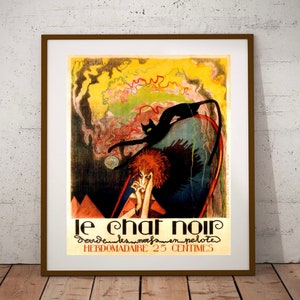 Art Nouveau Play Advertisement Poster Black Cat and Woman “Le Chat Noir Hebdomadaire” (1922) by Henri Desbarbieux Cabaret Wall Art