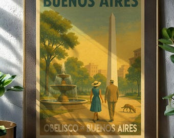 Affiche de voyage à Buenos Aires : oeuvre d'art sur la ligne d'horizon de l'obélisque argentin (téléchargement numérique)