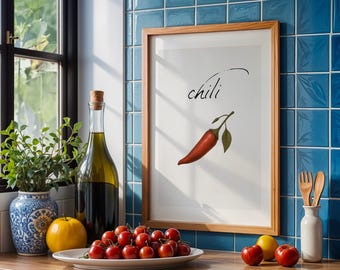 Vintage Chili Pepper Kitchen Print: Watercolor Spice Poster (Digital Download)