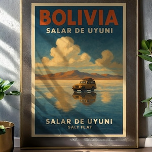 Vintage Bolivia Travel Poster – Salar de Uyuni Salt Flats Wall Art